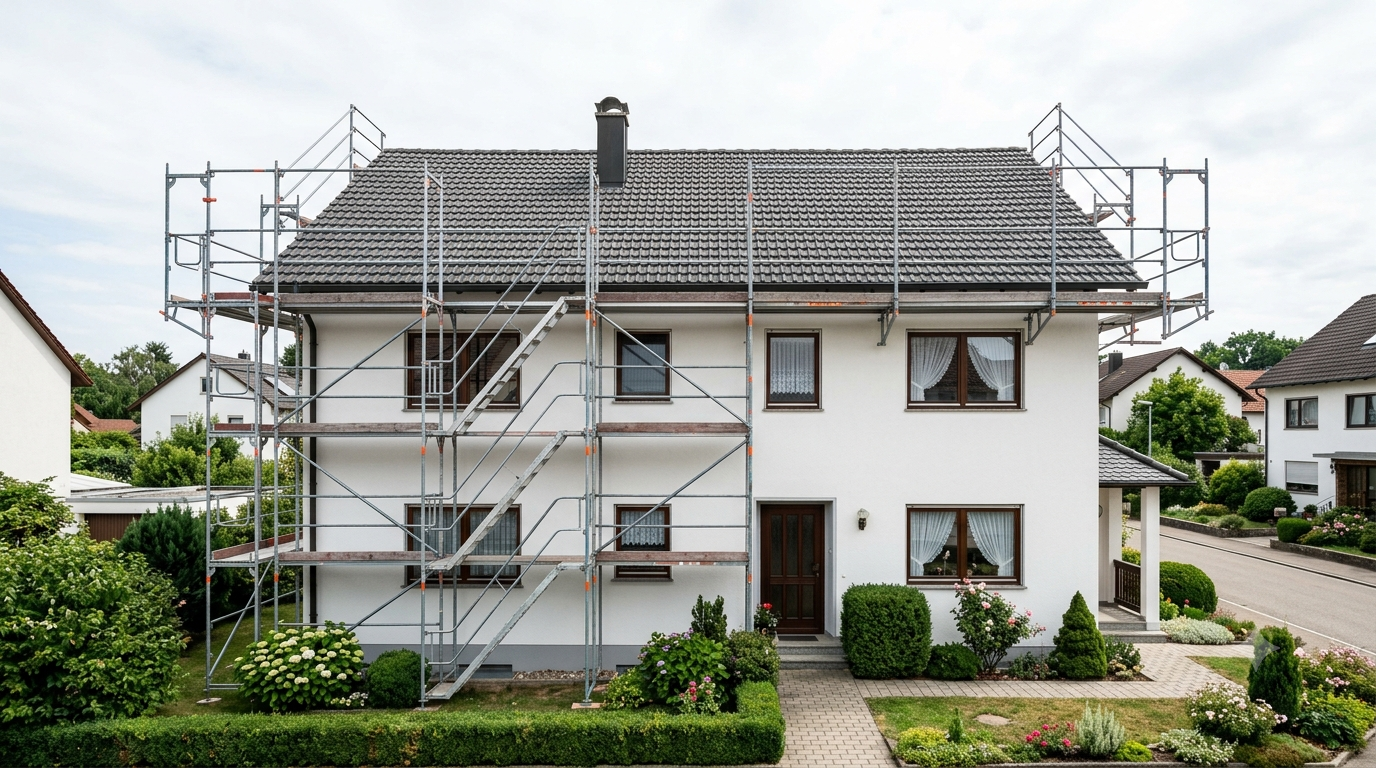 Fassaden- und Dachgerüst an einem Einfamilienhaus in der Region Reutlingen