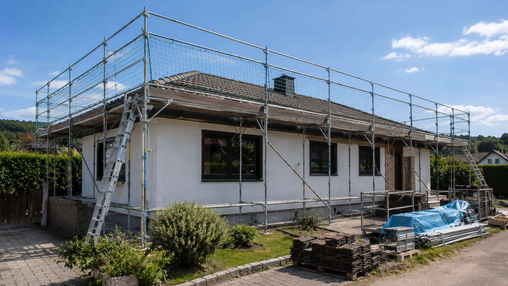 Dachgerüst an einem Wohnhaus in Reutlingen