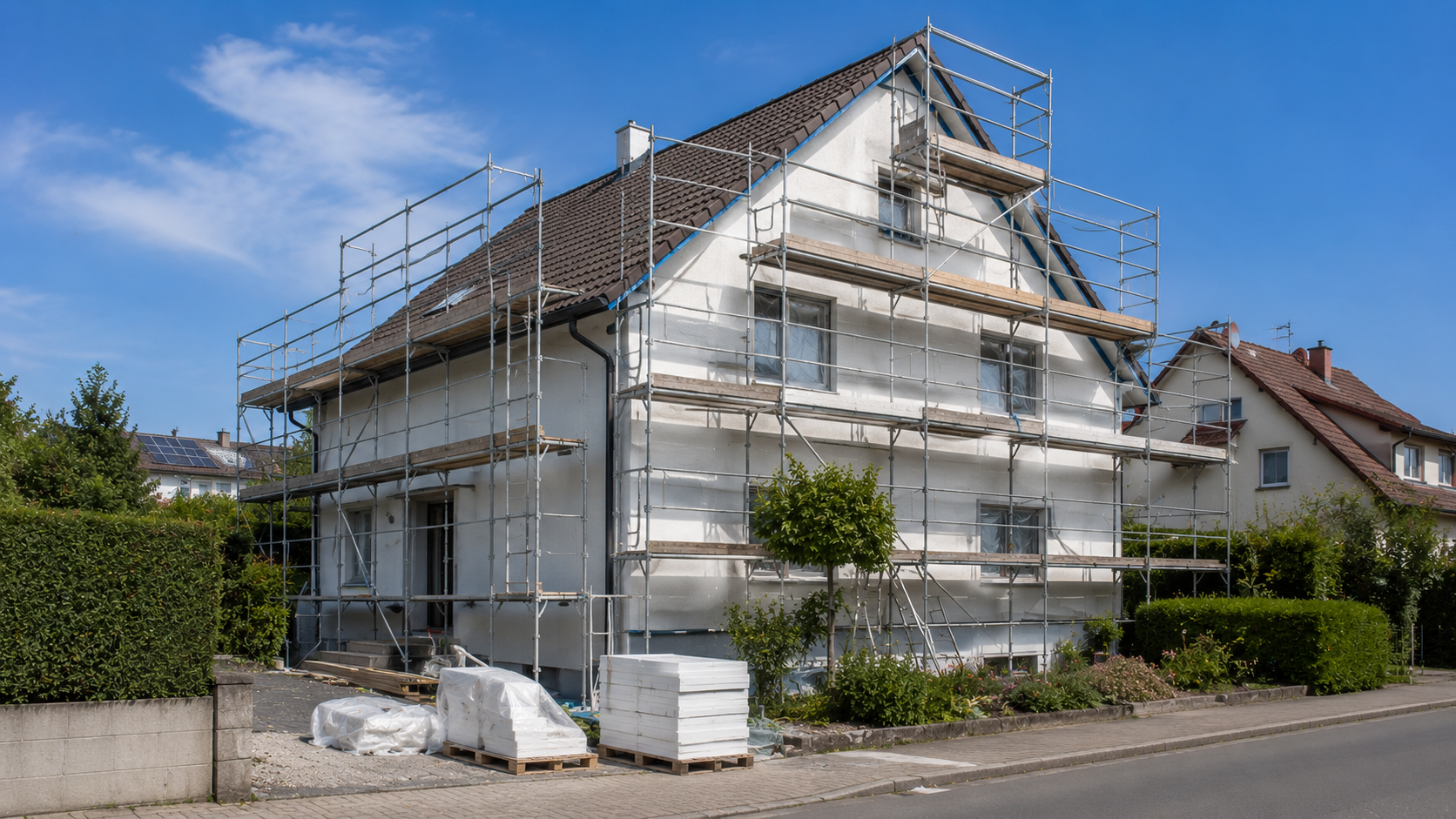 Gerüst an einem Wohnhaus in Reutlingen für eine Kostenanfrage