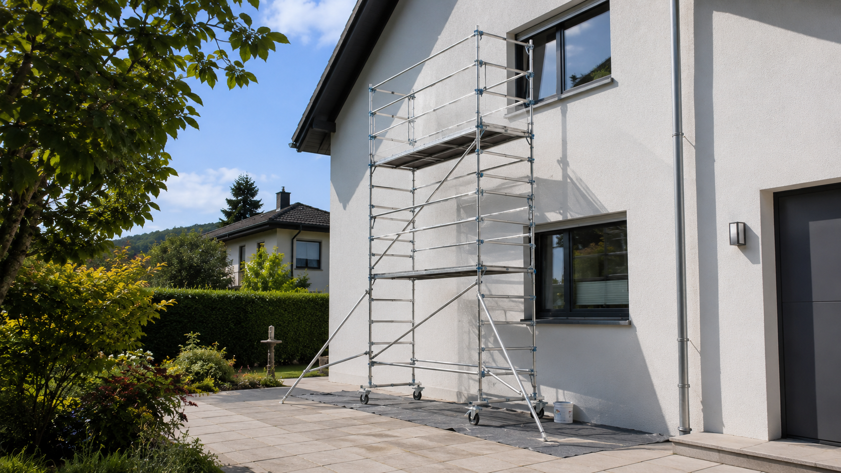 Rollgerüst an einer Wohnhausfassade in Reutlingen
